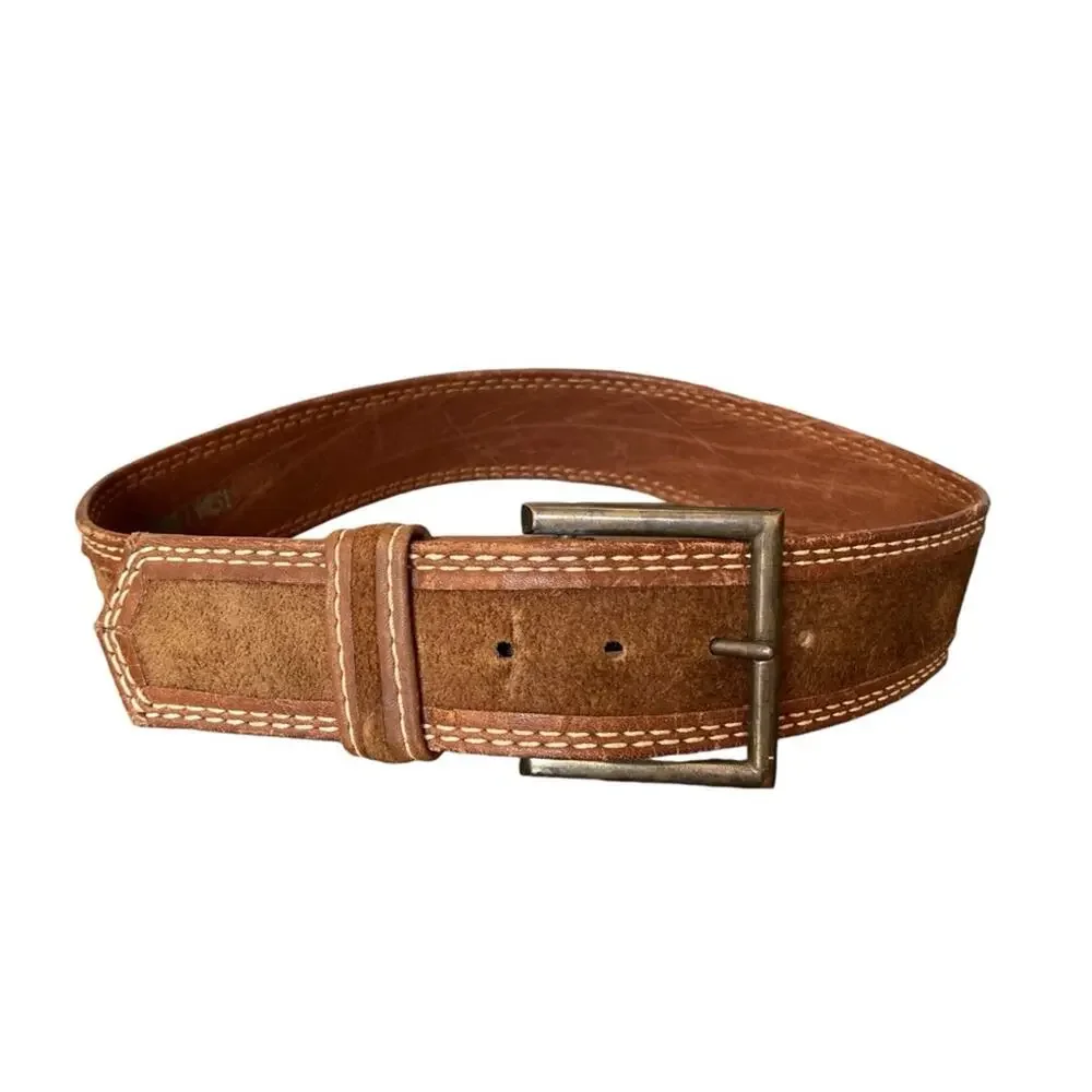 Vintage Jeans West USA made Unisex Brown Steerhide Leather Suede Belt size 30